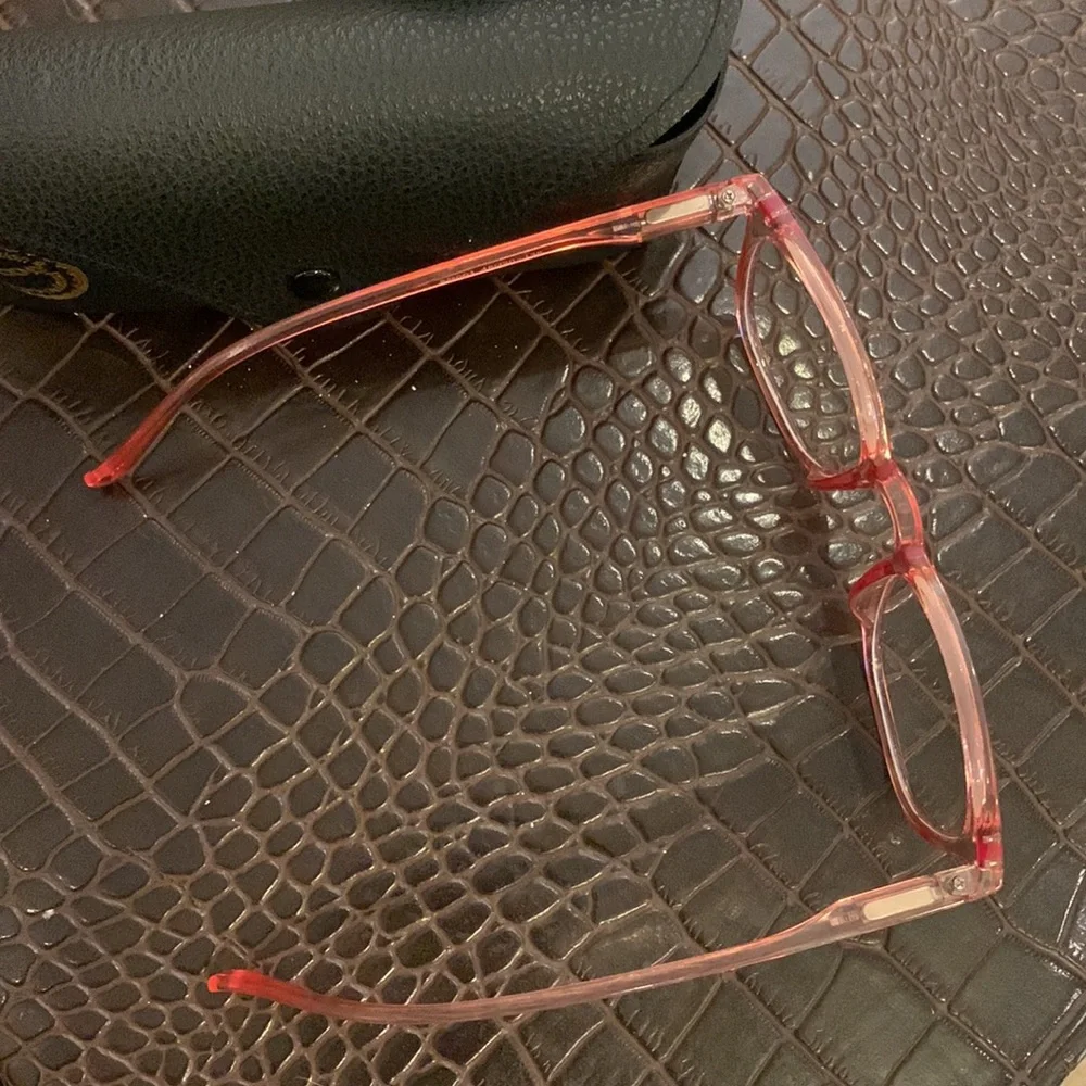 🌹 ANDWOOD • Blue-light Blocking Clear Pink 100% UV glasses & Case EUC
